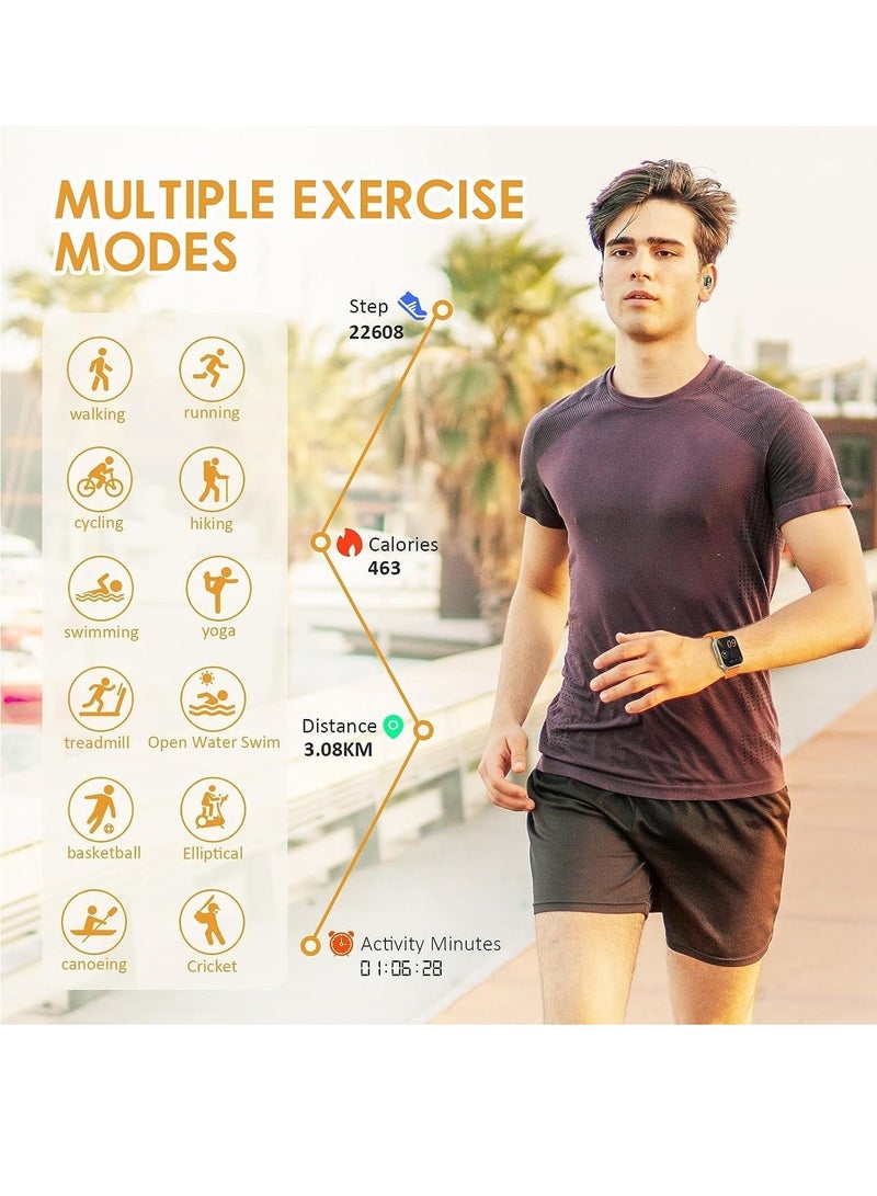 Excefore Smart Watch with Earbuds, 1.96“ Smartwatch for Android/iOS, Watches for Men Women IP67 Waterproof Fitness Tracker with Heart Rate Blood Oxygen Sleep Monitor, Sports Calls Message  - Image 3
