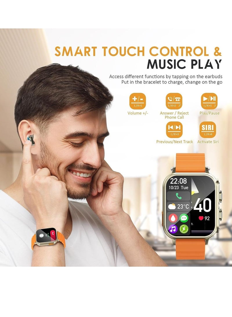 Excefore Smart Watch with Earbuds, 1.96“ Smartwatch for Android/iOS, Watches for Men Women IP67 Waterproof Fitness Tracker with Heart Rate Blood Oxygen Sleep Monitor, Sports Calls Message  - Image 4