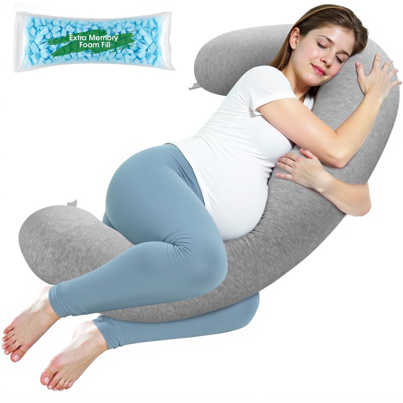 SweetSlubr Pregnancy Pillows for Sleeping, C-Shaped Maternity Pillow for Pregnant Women with Adjustable Firmness, Body Pillow, Full Body Support for Side Sleepers, Head, Neck, Belly, 53.2â€™â€™ x 9.8â€™â€™ - Image 1