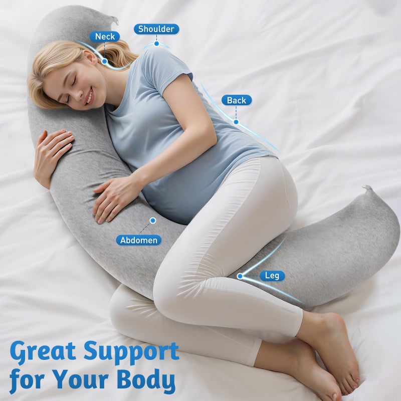 SweetSlubr Pregnancy Pillows for Sleeping, C-Shaped Maternity Pillow for Pregnant Women with Adjustable Firmness, Body Pillow, Full Body Support for Side Sleepers, Head, Neck, Belly, 53.2â€™â€™ x 9.8â€™â€™ - Image 5
