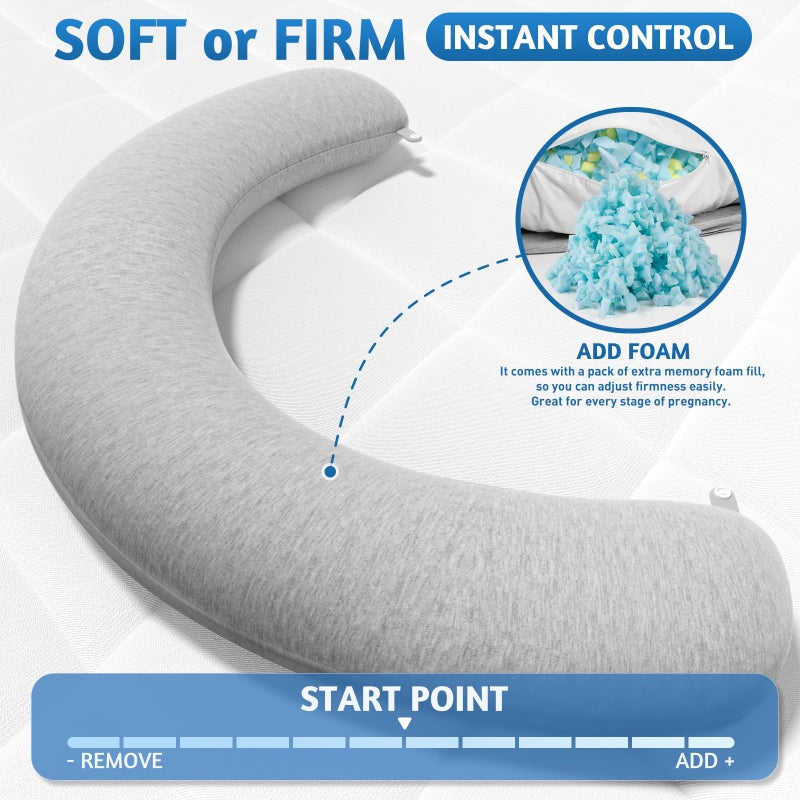SweetSlubr Pregnancy Pillows for Sleeping, C-Shaped Maternity Pillow for Pregnant Women with Adjustable Firmness, Body Pillow, Full Body Support for Side Sleepers, Head, Neck, Belly, 53.2â€™â€™ x 9.8â€™â€™ - Image 3