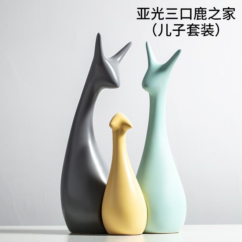 Honghe Living Room Decorations, Home Sideboard, Wine Cabinet Decorations, Ceramic Crafts, Small Gifts, Blue And White Porcelain Deer Ornaments - Image 1
