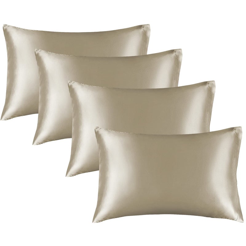 BEDELITE Satin Pillowcase for Hair and Skin  Super Soft Similar to Silk Pillow Cases 4 Pack with Envelope Closure  Cooling Pillowcases for Women Men (20""x36"" King Size  Taupe) - Image 1