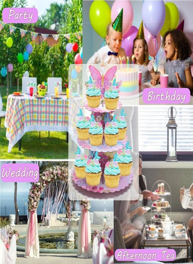 MRPAPA 3 Tier Butterfly Cupcake Stand, Butterfly Birthday Decorations Baby Shower Party Spring Butterfly Birthday Cake Stand Pink Purple Butterfly Dessert Tower for Party Supplies - Image 5