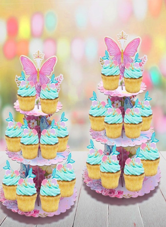 MRPAPA 3 Tier Butterfly Cupcake Stand, Butterfly Birthday Decorations Baby Shower Party Spring Butterfly Birthday Cake Stand Pink Purple Butterfly Dessert Tower for Party Supplies - Image 2