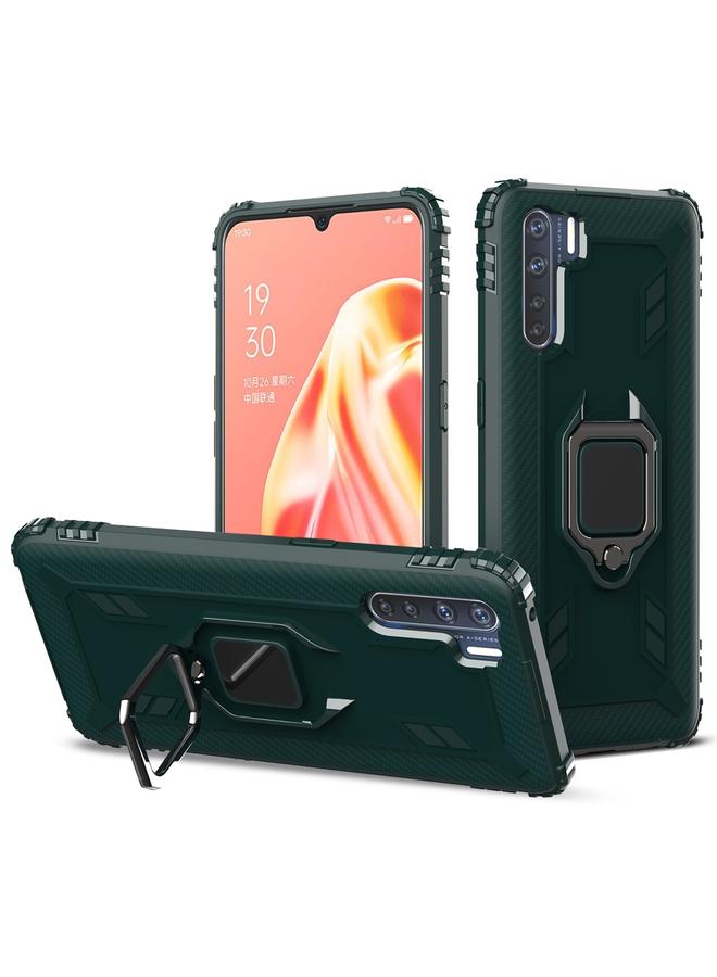 اس-توب جراب لهاتف OPPO A91 وF15 وReno3 جراب واقٍ من ألياف الكربون مع حامل حلقي يدور 360 درجة - Image 1