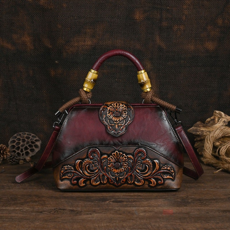 New Vintage Women'S Bag Original Trend Messenger Bag Stitching Artistic Embossed Hand-Polished Color Handbag - Image 4