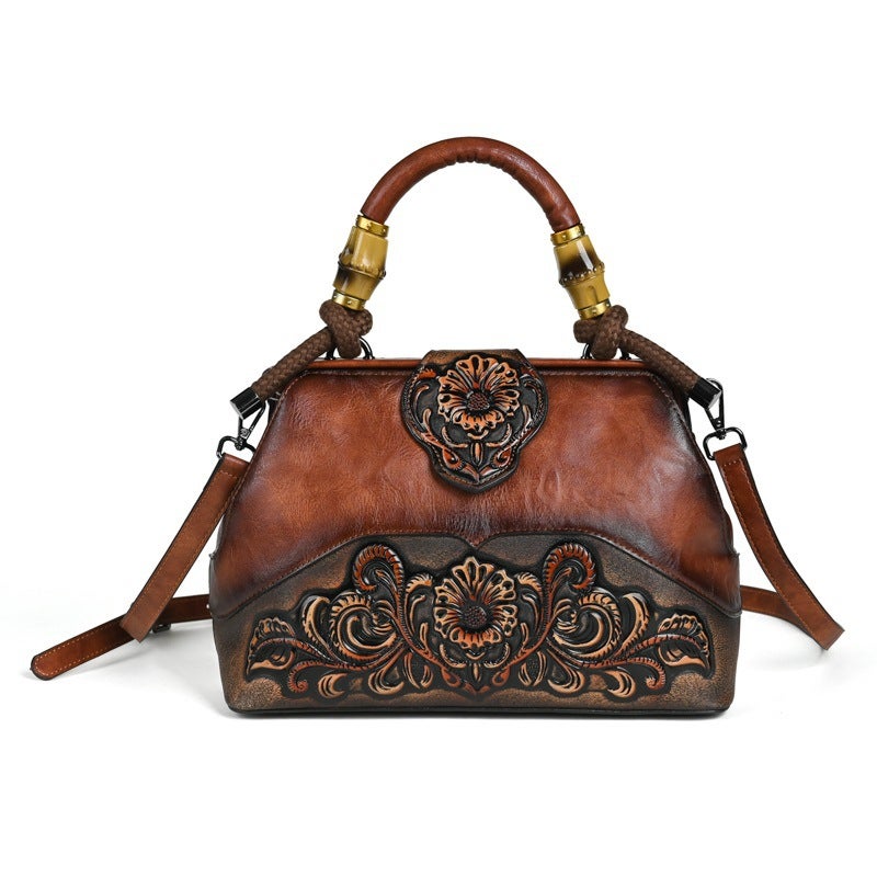 New Vintage Women'S Bag Original Trend Messenger Bag Stitching Artistic Embossed Hand-Polished Color Handbag - Image 5
