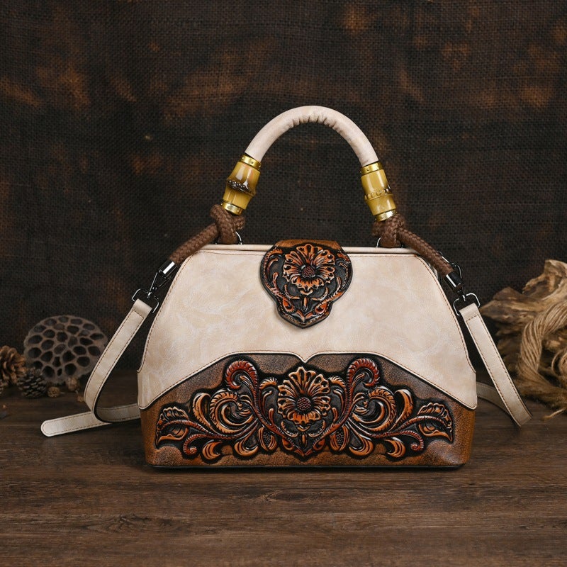 New Vintage Women'S Bag Original Trend Messenger Bag Stitching Artistic Embossed Hand-Polished Color Handbag - Image 3