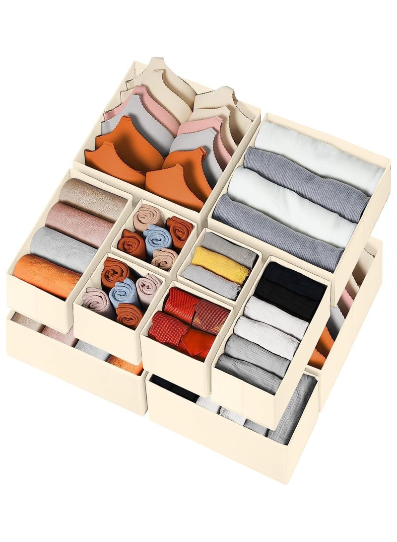 Drawer Organizer Clothes 12 Pack, Dresser Organizer for Nursery Bedroom Closet Organization and Storage - Baby Clothes Organizer Bins - Drawer Divider for Sock Underwear Bra Ties (Beige) - Image 1