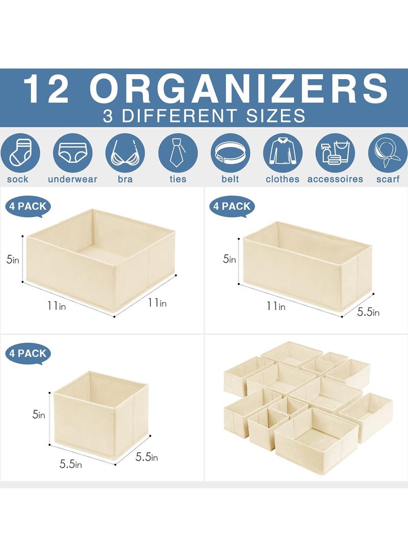Drawer Organizer Clothes 12 Pack, Dresser Organizer for Nursery Bedroom Closet Organization and Storage - Baby Clothes Organizer Bins - Drawer Divider for Sock Underwear Bra Ties (Beige) - Image 5