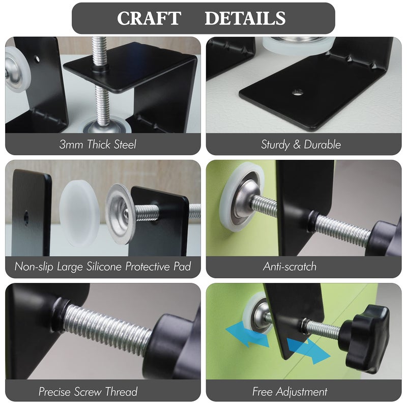 ViewReal Large Drawer Front Panel Installation Clamps Cabinet Hardware Jig C Clamps 3mm Thicker Drawer Drill Hole Guide U Clamp with Big Silicone Protective Pads(4 Pack) - Image 3