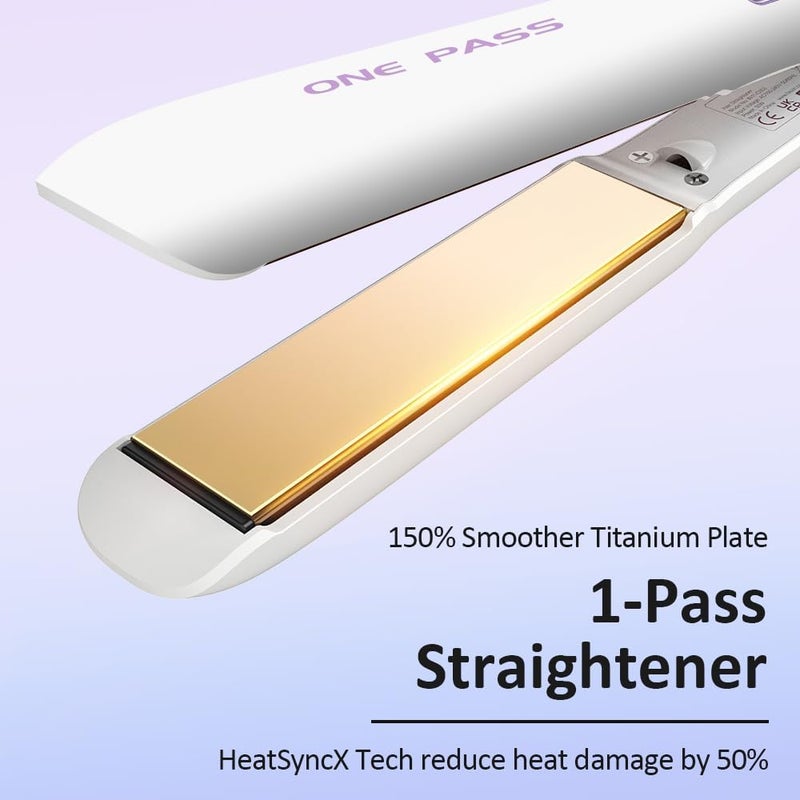 Faszin Hair Straightener, Fast Heating Titanium Flat Iron with Negative Ion for Smooth Hair, 2-In-1 3D Floating Wide Plate Hair Iron, Dual Voltage & 11 Levels Adjustable Temp (White) - Image 2