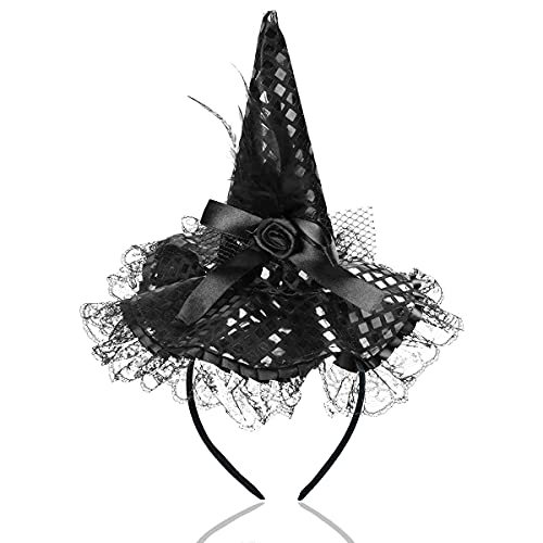 Utavu Witch Hat Headband for Women – Black Witch Headband, Sparkly Witches Hats for Women, Comfortable Halloween Costume Accessory - Image 1
