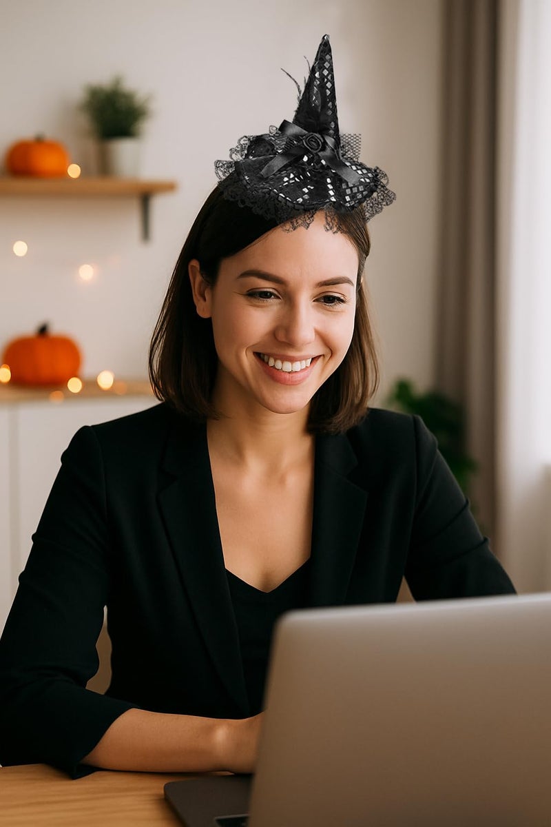 Utavu Witch Hat Headband for Women – Black Witch Headband, Sparkly Witches Hats for Women, Comfortable Halloween Costume Accessory - Image 4