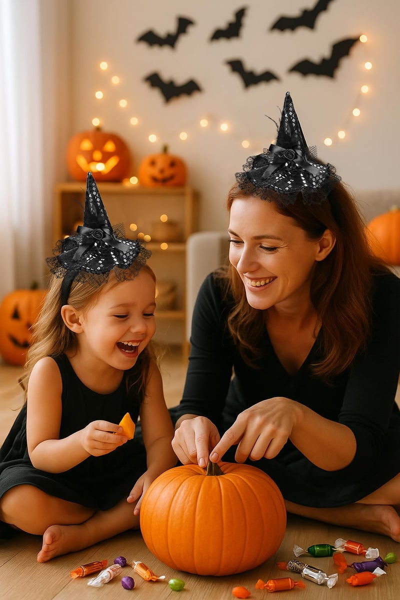 Utavu Witch Hat Headband for Women – Black Witch Headband, Sparkly Witches Hats for Women, Comfortable Halloween Costume Accessory - Image 3