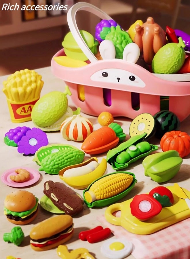 Toyzey Children's simulated food cutting fruit and vegetable toy set 51 pieces, role play toy set for boys and girls, with storage basket and various accessories, is a great gift for toddlers aged 1-3 - Image 2