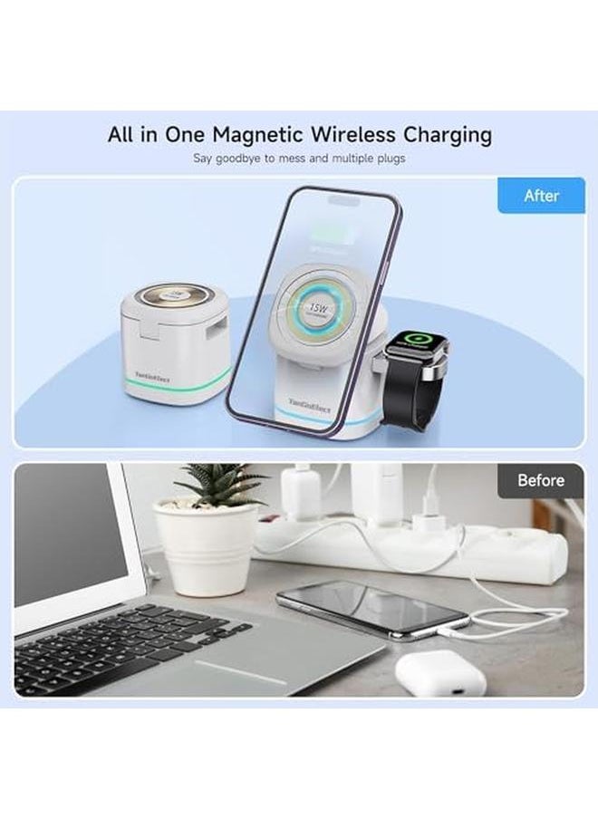 erorex - In 1 Wireless Charging Station Magnetic Charger Stand Fit For Iphone 15 14 13 12 Fit For Devices 15W Fast Charging Wireless Charger Cube Travel Charger Fit For Iwatch And Airpods' 2 3 Pro - Image 1
