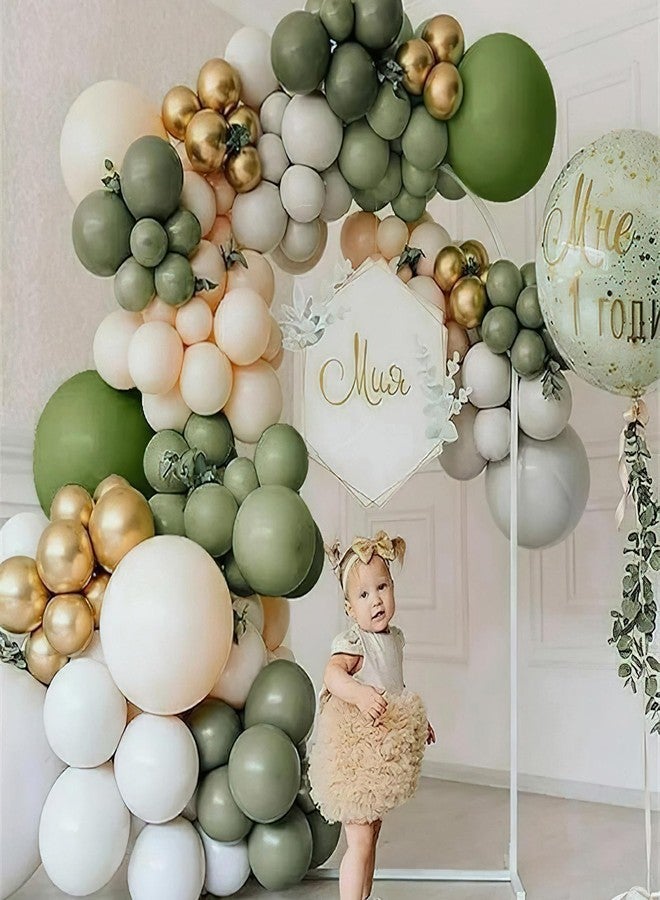 PartyWoo Sage Green Balloons 66pcs 12 Inch Metallic Gold Sand White Light Brown Gold Confetti Balloons for Baby Shower Wedding Engagement Jungle Woodland Forest Birthday Party Decorations - Image 5