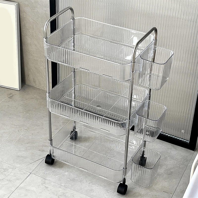 Modern Rolling Makeup Cart Clear Shelves Space Saving Bathroom Bedroom Organization Product Organizers Mobile Makeup Organizers for Bedroom - Image 4