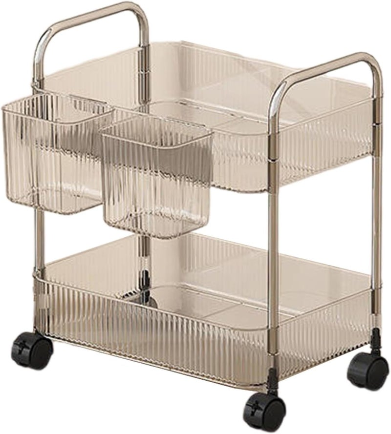 Modern Rolling Makeup Cart Clear Shelves Space Saving Bathroom Bedroom Organization Product Organizers Mobile Makeup Organizers for Bedroom - Image 1