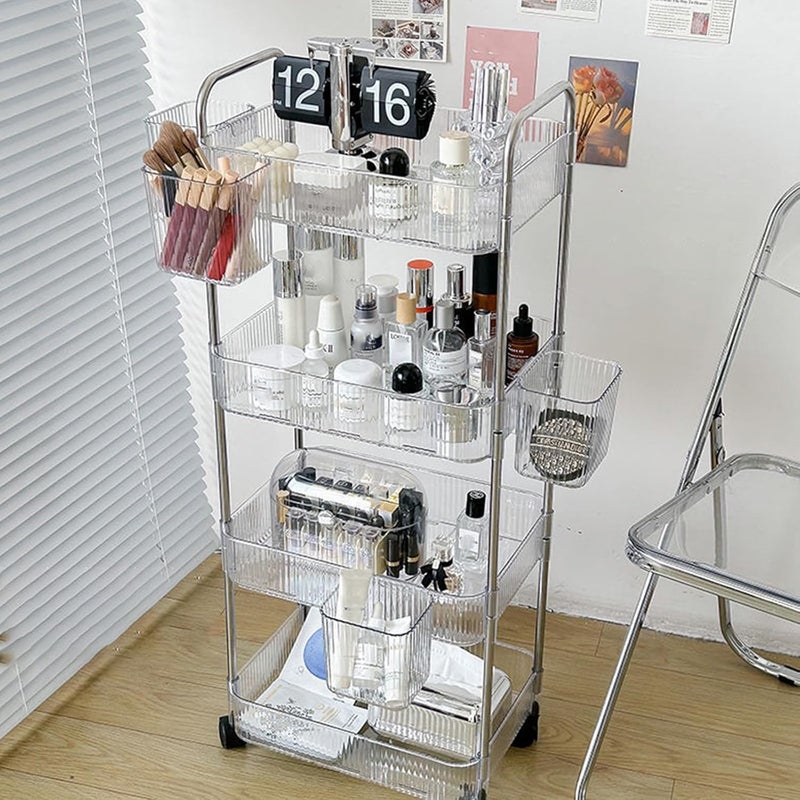 Modern Rolling Makeup Cart Clear Shelves Space Saving Bathroom Bedroom Organization Product Organizers Mobile Makeup Organizers for Bedroom - Image 3