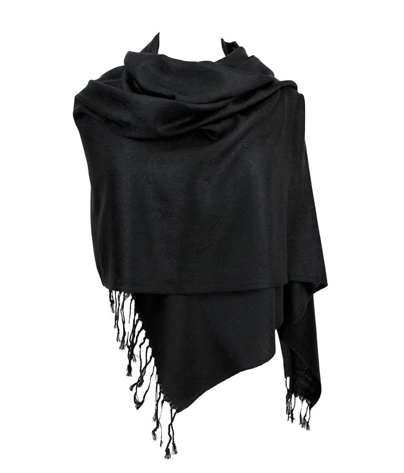 Achillea Two Tone Vintage Jacquard Paisley Pashmina Shawl Wrap Scarf (Black) - Image 1