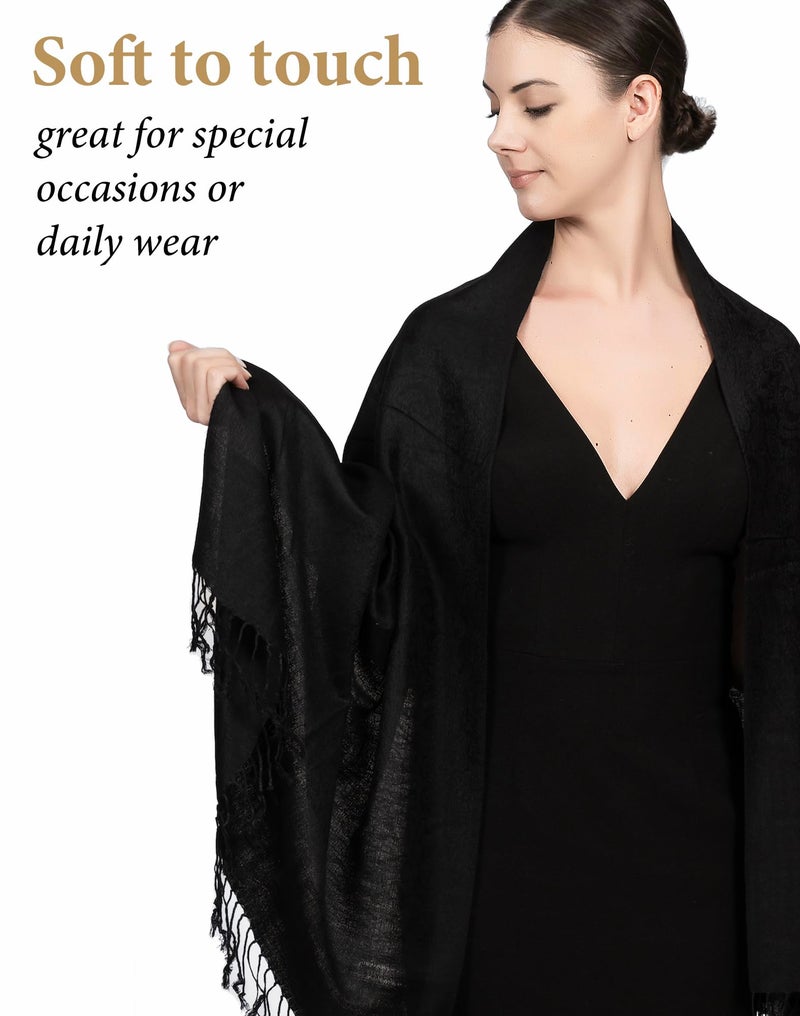 Achillea Two Tone Vintage Jacquard Paisley Pashmina Shawl Wrap Scarf (Black) - Image 3