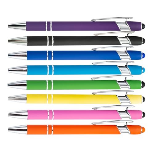 PASISIBICK 8 Pieces Ballpoint Pens with Stylus tip, 2-in-1 Stylus Retractable Ballpoint Pen, Metal Stylus Pen for Touch Screens, 1.0 mm Black Ink - Image 1
