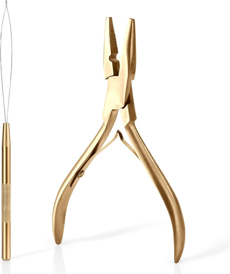 EHDIS Hair Extensions Tools Kit Stainless Steel Pliers for Hair ApplyRemove Micro Ring Loop and Loop Needle Threader Tool for Micro Rings Nano beads Styling Accessories Gold