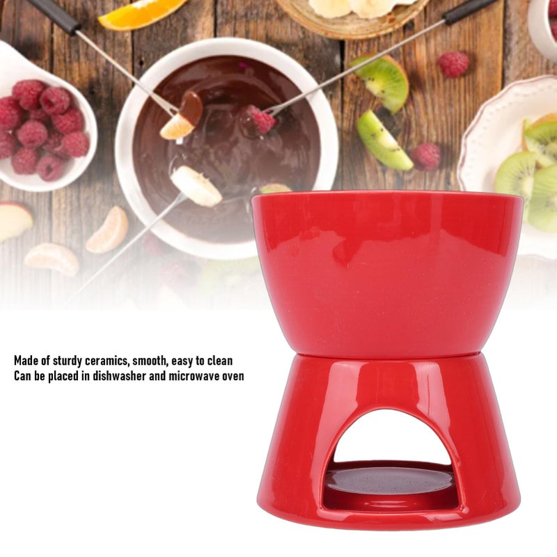 Red English Style Cheese Fondue Pot Ceramic Melter Set For Chocolate Caramel Sauce - Image 4