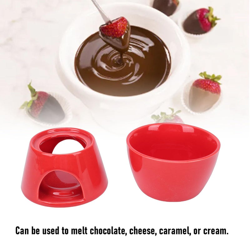 Red English Style Cheese Fondue Pot Ceramic Melter Set For Chocolate Caramel Sauce - Image 3