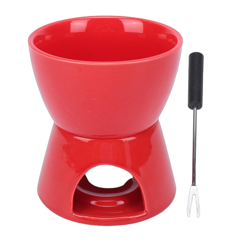 Red English Style Cheese Fondue Pot Ceramic Melter Set For Chocolate Caramel Sauce - Image 2