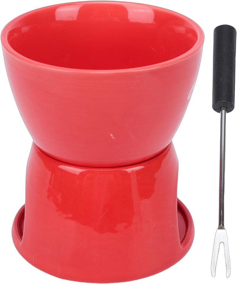 Red English Style Cheese Fondue Pot Ceramic Melter Set For Chocolate Caramel Sauce - Image 1