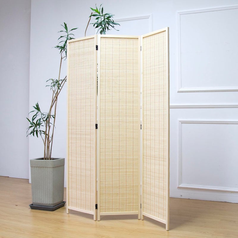 Furnnylane 6 Panel Folding Room Divider Screen Bamboo for Separation Beige 67 H x 921 W