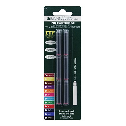 Monteverde Internatinal Size Cartridge to Fit Fountain Pens, Burgandy, 6 per Pack (G302BG) - Image 2