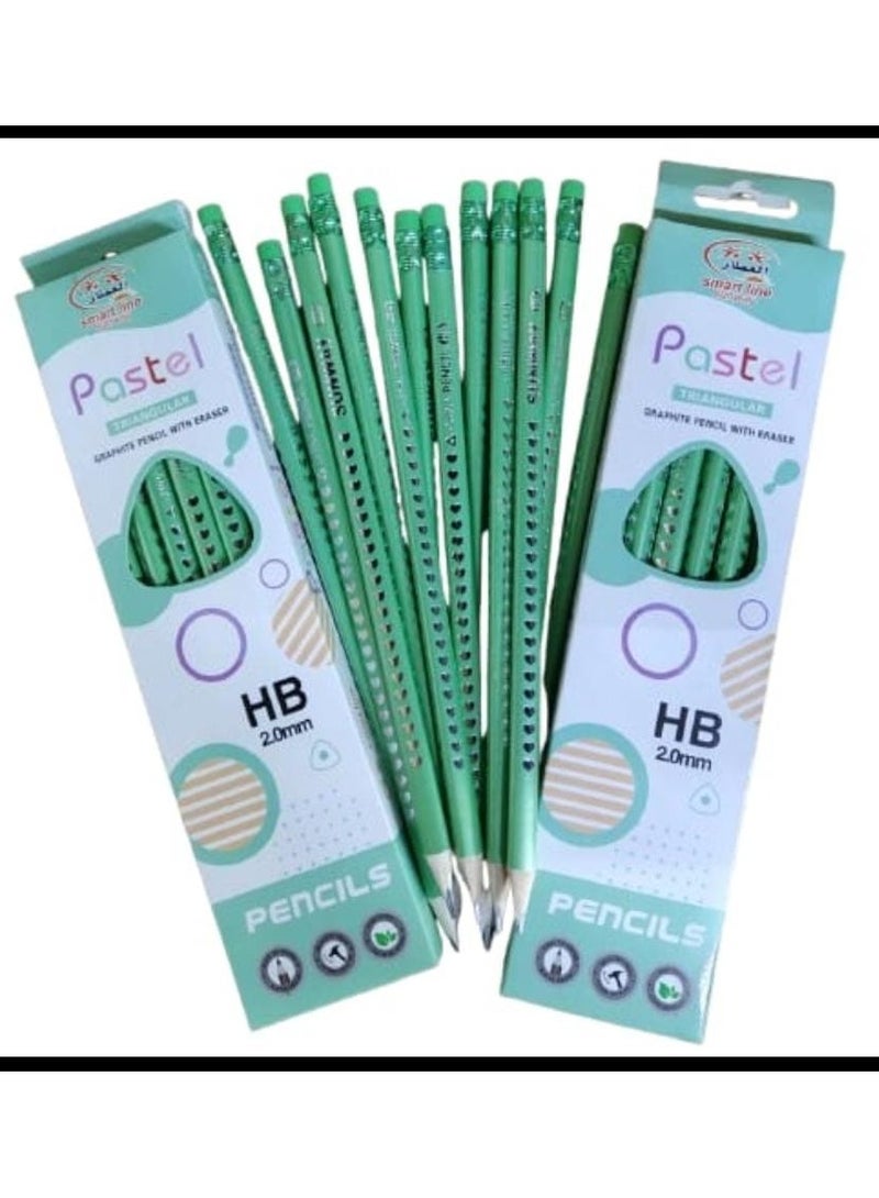 قلم رصاص اتش بي بأستيكة سوبر لوكس 2 علبة مجموع 24 قلم - مثلث الشكل الوان متعدد - Image 4