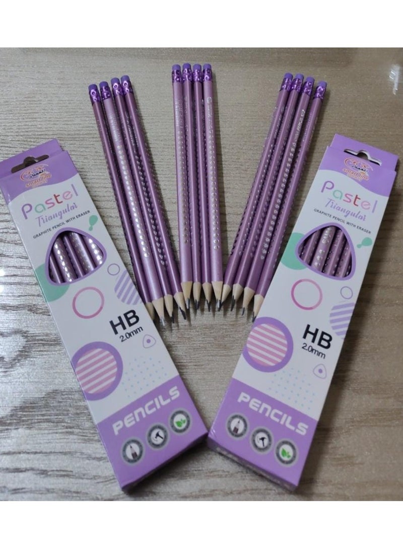 قلم رصاص اتش بي بأستيكة سوبر لوكس 2 علبة مجموع 24 قلم - مثلث الشكل الوان متعدد - Image 2