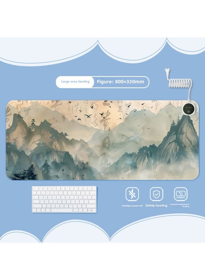Ink Landscape Heating Heating Pad Warm Table Mat Office Computer Desktop Heating Mouse Pad-Color:800x330mm-Pattern:Jr-ink Scenery 116  - Image 1