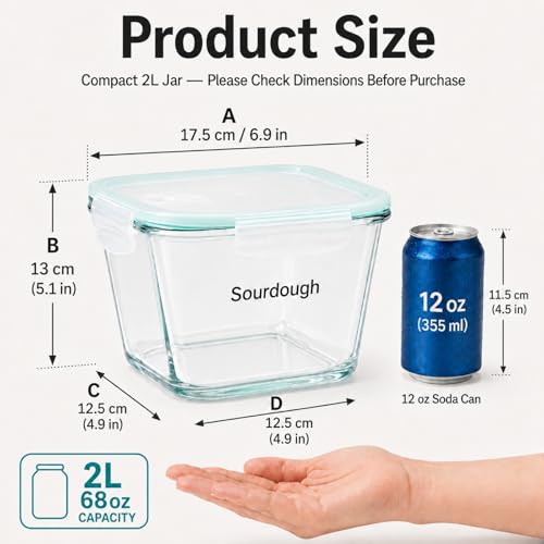 Mowhut 2 Liter Sourdough Starter Jar -Borosilicate Glass Sourdough Jar - Sour Dough Starter Jars for Sourdough with Lid - Large Clear Jars with Wide Mouth - Dishwasher Safe Clear - Image 2