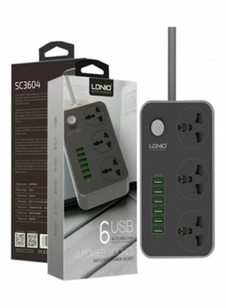 LDNIO SC3604 Power Strip with 3 Sockets & 6 USB Ports 9 Socket Extension Boards  (Black, 2 m, With USB Port) - pzsku/Z29839728E34E503496E5Z/45/_/1736992948/be2a1dfe-4601-4c8a-b4b3-3ebc6abab689