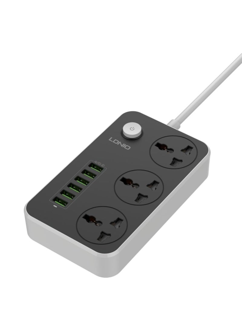 LDNIO - LDNIO SC3604 Power Strip with 3 Sockets & 6 USB Ports 9 Socket Extension Boards  (Black, 2 m, With USB Port) - Image 1