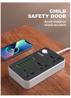 إل دينو LDNIO SC3604 Power Strip with 3 Sockets & 6 USB Ports 9 Socket Extension Boards  (Black, 2 m, With USB Port)  - Image 5