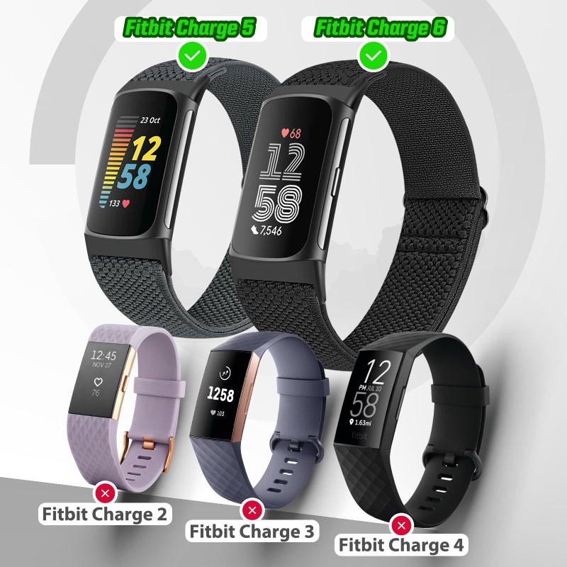Bcuckood 5 Pack Elastic Nylon Watch Bands Compatible for Fitbit Charge 6/Fitbit Charge 5, Adjustable Breathable Replacement Stretchy Nylon Loop Wristband Sport Strap for Women Men - Image 4