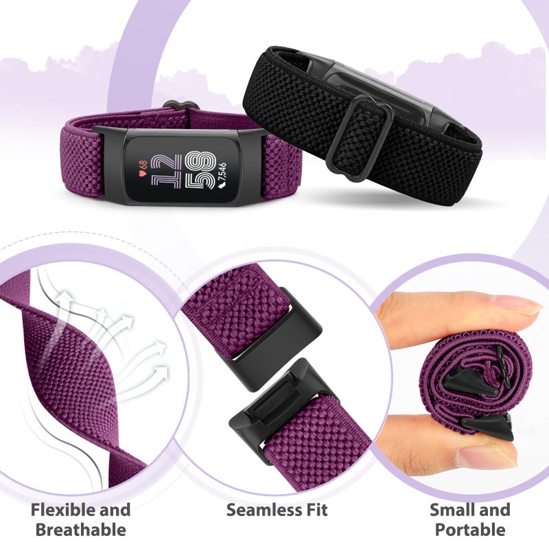 Bcuckood 5 Pack Elastic Nylon Watch Bands Compatible for Fitbit Charge 6/Fitbit Charge 5, Adjustable Breathable Replacement Stretchy Nylon Loop Wristband Sport Strap for Women Men - Image 5