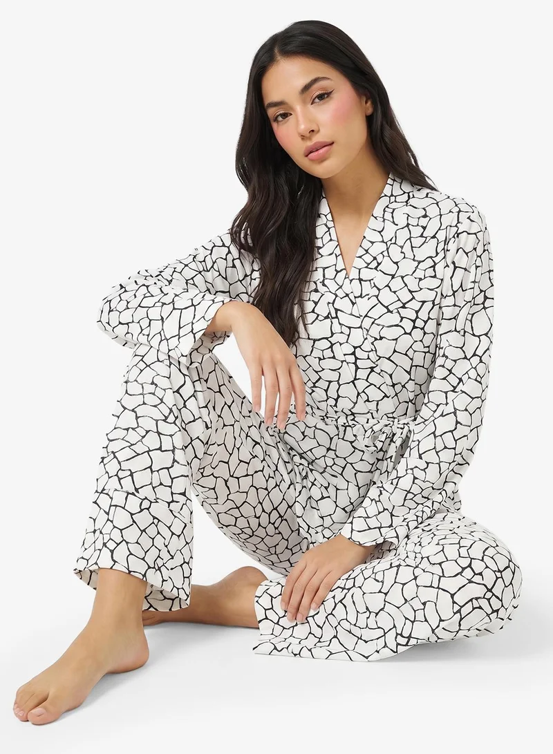 Ginger Monochrome Button Up Shirt & Pyjama Set