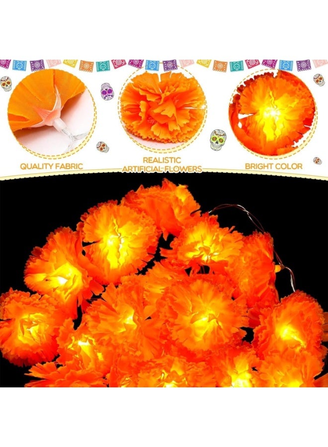 Home Care 20 ضوء زهور الأقحوان البرتقالية – 3 م إكليل ماريغولد مزود بإضاءة يعمل بالبطارية | مثالي لعيد الموتى، ديوالي، حفلات الزفاف، الهالوين، عيد الميلاد وزينة حفلات المنزل في العطلات - Image 3
