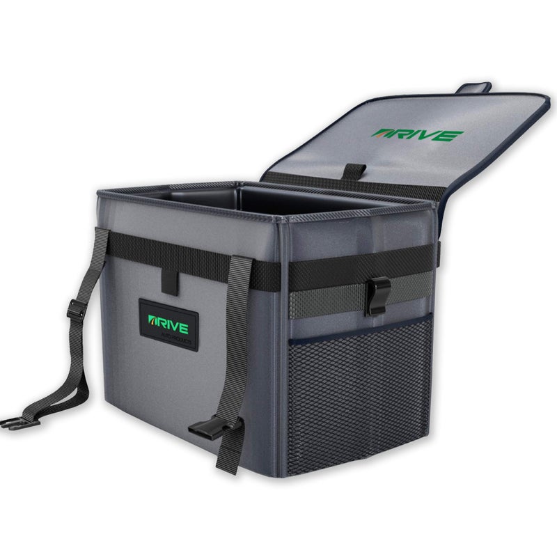 Drive Auto Products Drive Auto Car Trash Can  Collapsible Leakproof Garbage Bin with Adjustable Strap and 20 Trash Bags  Car  Truck Accessories for Men and Women  Grey with Lid