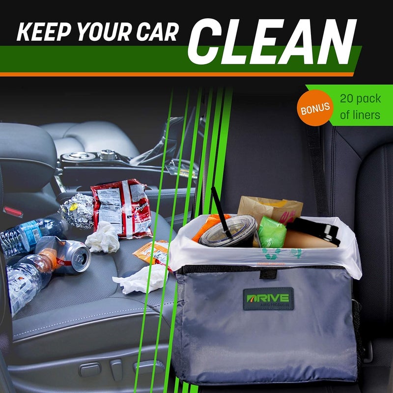 Drive Auto Products مجموعة سلة مهملات السيارة وحقيبة القمامة من DRIVE AUTO PRODUCTS - حاوية محكمة الإغلاق مع غطاء - XL، أسود - Image 2