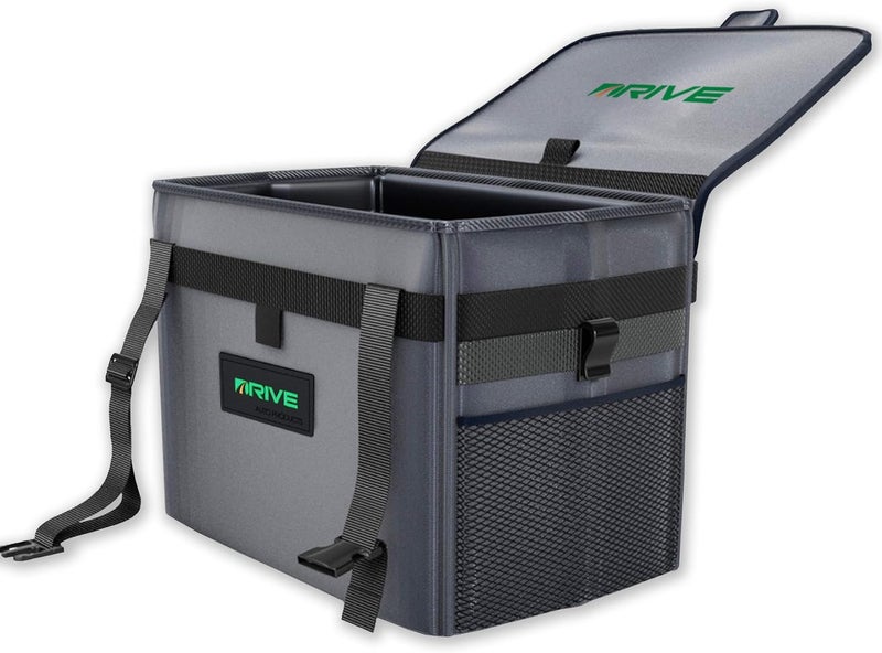Drive Auto Products مجموعة سلة مهملات السيارة وحقيبة القمامة من DRIVE AUTO PRODUCTS - حاوية محكمة الإغلاق مع غطاء - XL، أسود - Image 1
